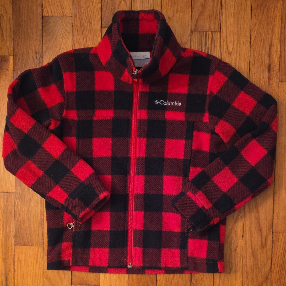 Columbia Red and Black Plaid Fleece Jacket